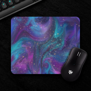 Cosmic Ink Turquoise Blue Purple Galaxy Nebula Mouse Pad