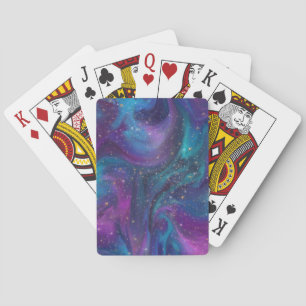 Cosmic Ink Turquoise Blue Purple Galaxy Nebula Playing Cards