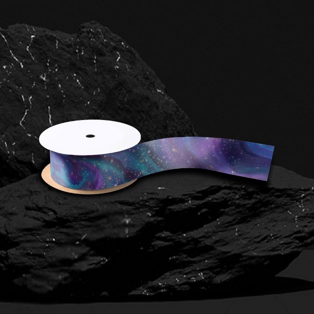 Cosmic Ink | Turquoise Blue Purple Galaxy Nebula Satin Ribbon (Creator Uploaded)