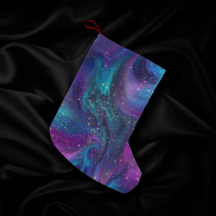 Cosmic Ink   Turquoise Blue Purple Galaxy Nebula Small Christmas Stocking
