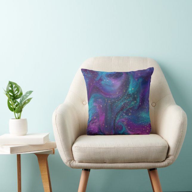 Cosmic Ink | Turquoise Blue Purple Galaxy Nebula Throw Pillow (Chair)