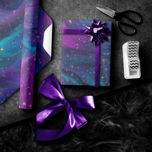Cosmic Ink | Turquoise Blue Purple Galaxy Nebula Wrapping Paper (Creator Uploaded)