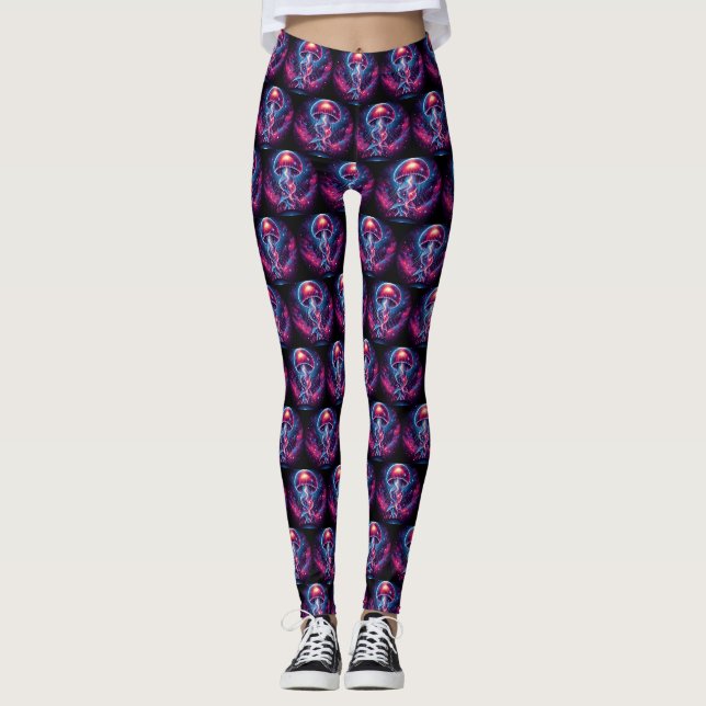 Cosmic Jellyfish Artwork Galaxy Leggings (Front)
