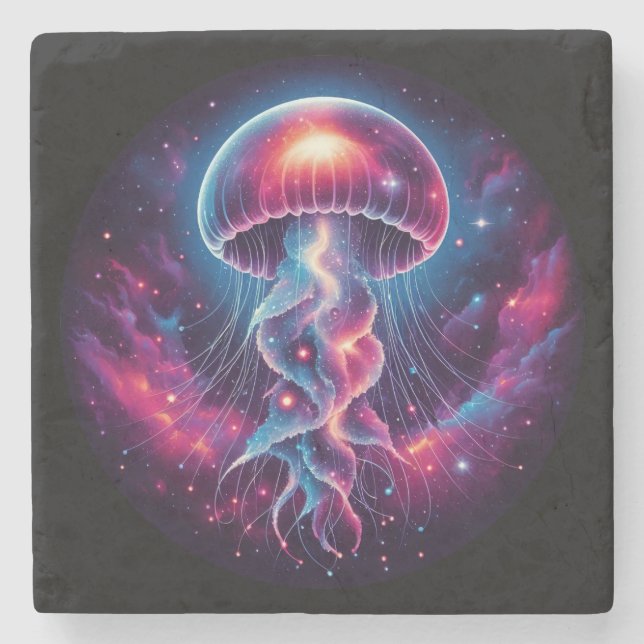 Cosmic Jellyfish Artwork Galaxy Stone Coaster (Front)