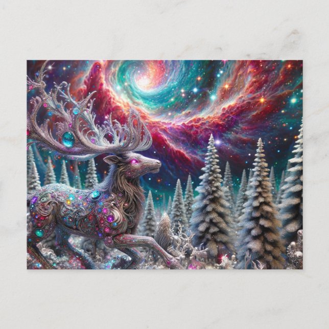 Cosmic Jewelled Reindeer Postcard (Front)