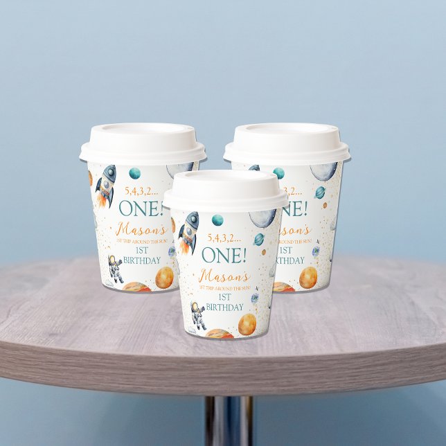 Cosmic Journey Boy First Birthday  Paper Cups (Creator Uploaded)
