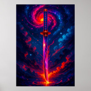 Cosmic Katana Sword with Galaxy Energy Fantasy Poster