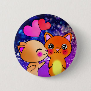 Cosmic Kitten Cat in Space Kiss 2 Inch Round Button