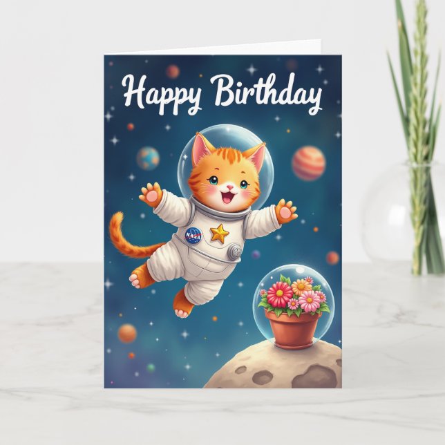 Cosmic Kitty Birthday Card (Front)