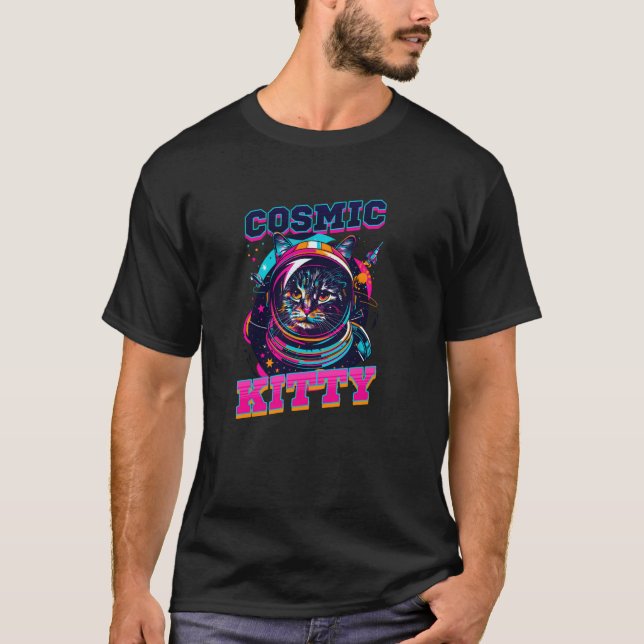 Cosmic Kitty Design Cat Astronaut T-Shirt (Front)