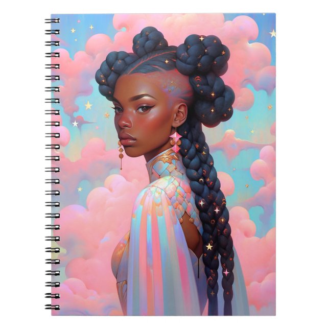 Cosmic Lady African American Fantasy Art Notebook (Front)