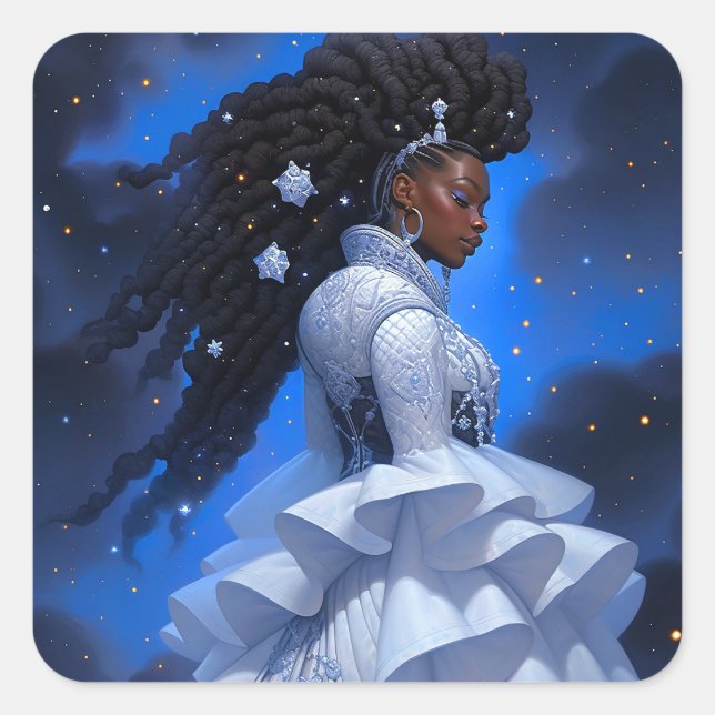 Cosmic Lady African American Fantasy Art Square Sticker (Front)