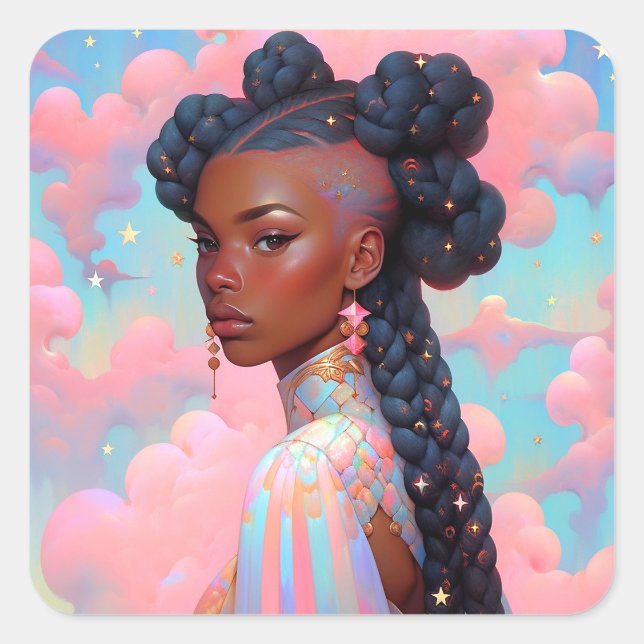 Cosmic Lady African American Fantasy Art Square Sticker (Front)