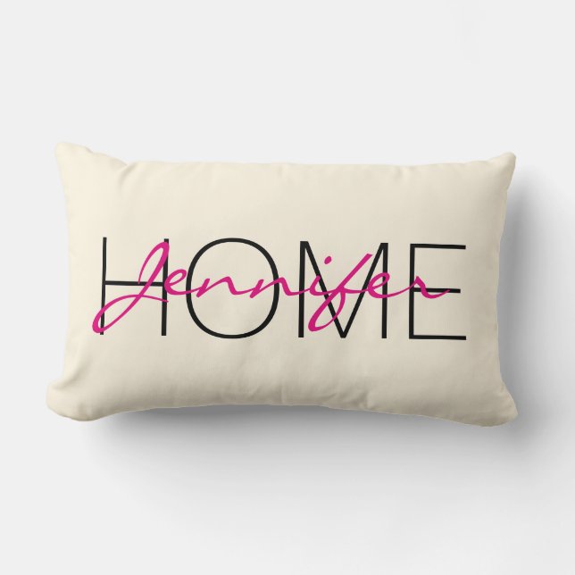 Cosmic latte colour home monogram lumbar pillow (Front)