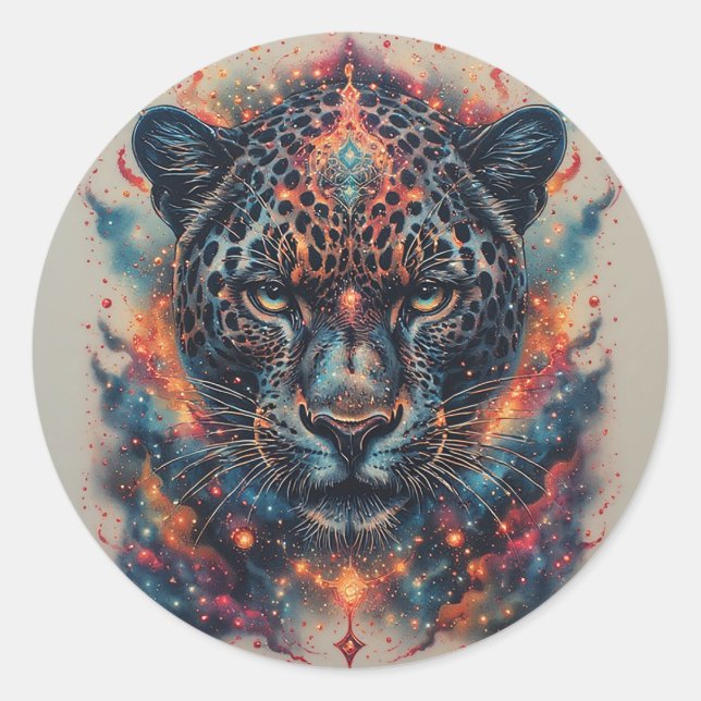 Cosmic Leopard Portrait With Mystical Effect Classic Round Sticker (Front)