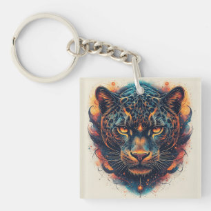 Cosmic Leopard Portrait With Mystical Effect Keychain
