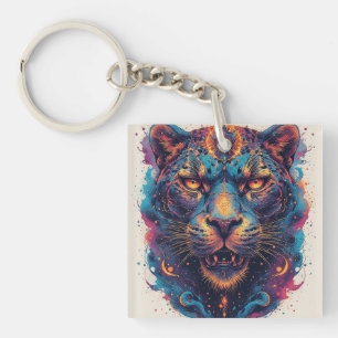 Cosmic Leopard Portrait With Mystical Effect Keychain