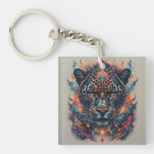 Cosmic Leopard Portrait With Mystical Effect Keychain