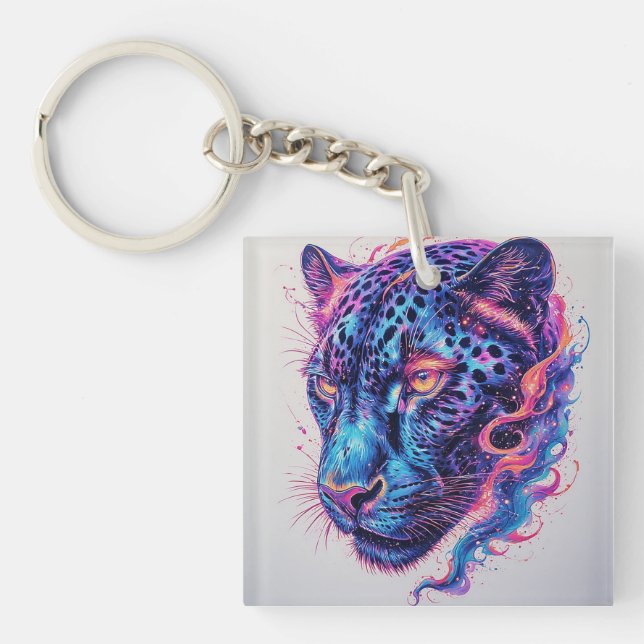 Cosmic Leopard Portrait With Mystical Effect Keychain (Front)