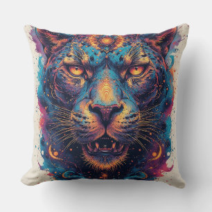 Cosmic Leopard Portrait With Mystical Effect Throw Pillow