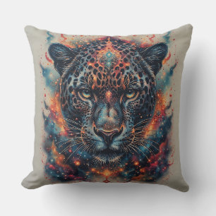 Cosmic Leopard Portrait With Mystical Effect Throw Pillow