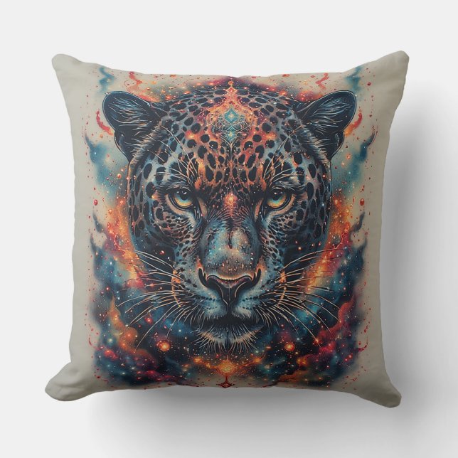 Cosmic Leopard Portrait With Mystical Effect Throw Pillow (Front)