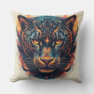 Cosmic Leopard Portrait With Mystical Effect Throw Pillow