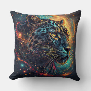 Cosmic Leopard Portrait With Mystical Effect Throw Pillow