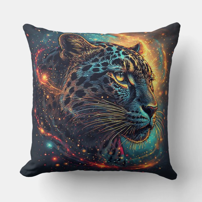 Cosmic Leopard Portrait With Mystical Effect Throw Pillow (Front)