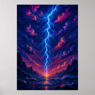 Cosmic Lightning Storm over Mountains Fantasy Poster