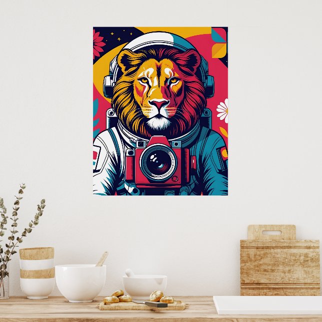 Cosmic Lion – Astronaut Helmet Poster | Bold Space (Kitchen)