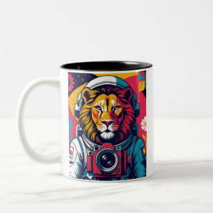 Cosmic Lion Astronaut Mug   Bold Space Art Coffee 
