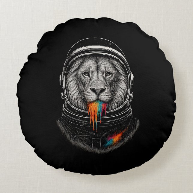 Cosmic Lion Drip Round Pillow (Front)