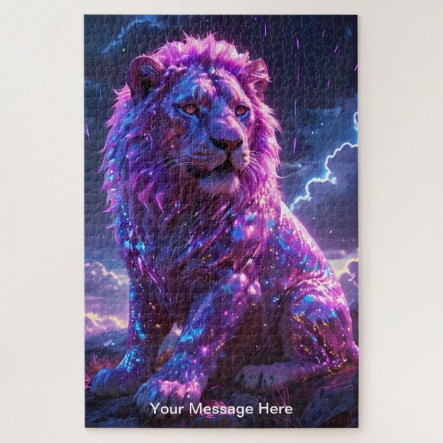 Cosmic Lion with vibrant Neon Color Jigsaw Puzzle (Vertical)