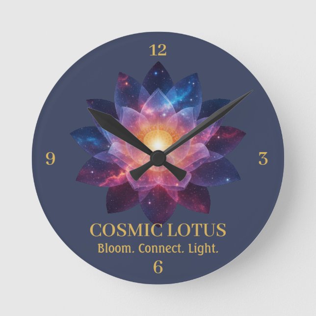 Cosmic Lotus Flower - Galaxy Bloom Energy Round Clock (Front)