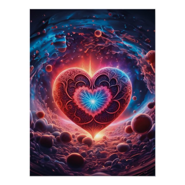 Cosmic Love: Radiant Heart in the Cosmos Poster (Front)