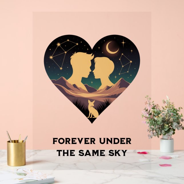 Cosmic Love Story Coeur avec les amants et Fox Art (Mariage)