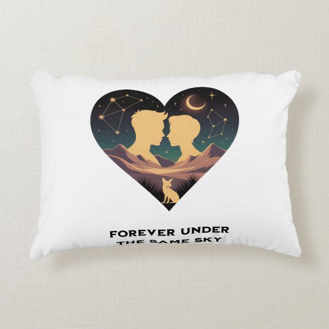 Cosmic Love Story Heart with Lovers and Fox Art Accent Pillow (Front)