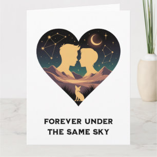 Cosmic Love Story Heart with Lovers and Fox Art Card