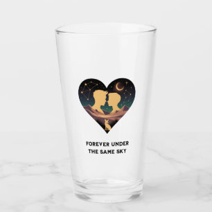 Cosmic Love Story Heart with Lovers and Fox Art Glass