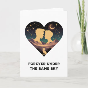 Cosmic Love Story Heart with Lovers and Fox Art Holiday Card