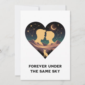 Cosmic Love Story Heart with Lovers and Fox Art Holiday Card