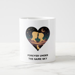 Cosmic Love Story Heart with Lovers and Fox Art Large Coffee Mug