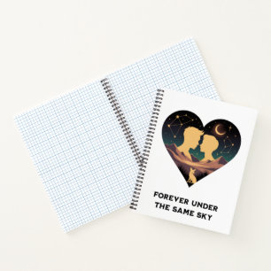 Cosmic Love Story Heart with Lovers and Fox Art Notebook