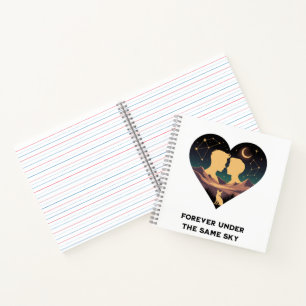 Cosmic Love Story Heart with Lovers and Fox Art Notebook