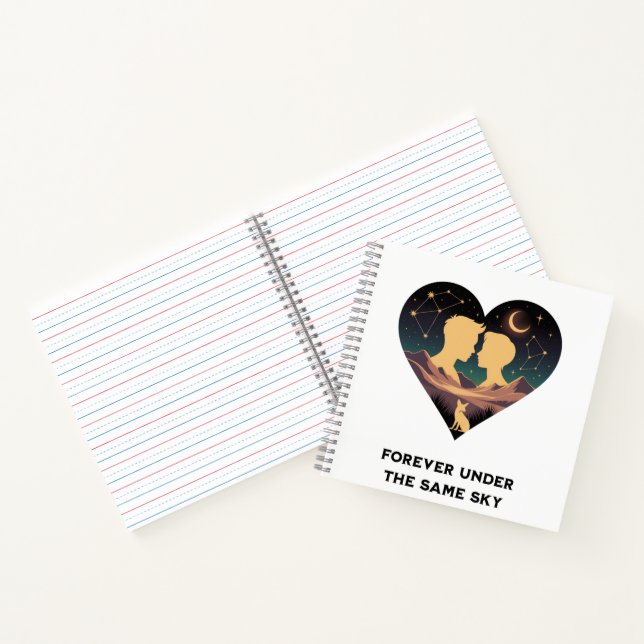Cosmic Love Story Heart with Lovers and Fox Art Notebook (Inside)