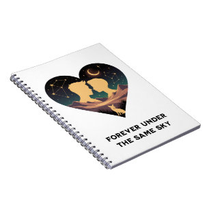 Cosmic Love Story Heart with Lovers and Fox Art Notebook