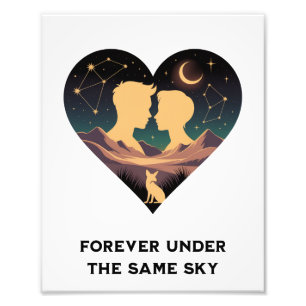 Cosmic Love Story Heart with Lovers and Fox Art Photo Print