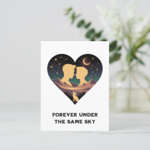 Cosmic Love Story Heart with Lovers and Fox Art Postcard