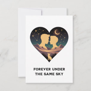 Cosmic Love Story Heart with Lovers and Fox Art Thank You Card